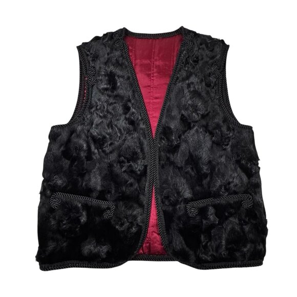 Vintage 70 Black Real Sheep Fur Vest SZ M Swakara Karalul Boho Whimsigoth Folk - Picture 4 of 14